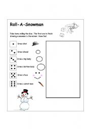 English Worksheet: Roll-A-Snowman