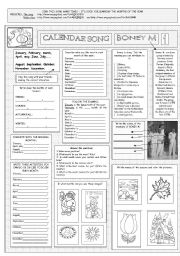English Worksheet: THE CALENDAR SONG - BONEY M - ONE PAGE - FULLY CORRECTABLE AND FULLY EDITABLE
