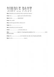 English worksheet: fully editable simple past dialugue