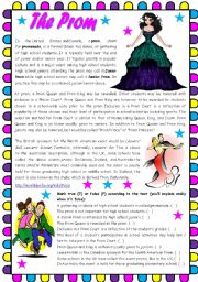 English Worksheet: The Prom � text comprehension , writing and grammar (present perfect vs. past simple) [3 tasks] KEYS INCLUDED ((3 pages)) ***editable