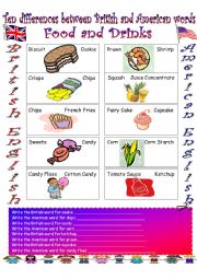 English Worksheet: British English vs. American English (3)...Food and Drinks