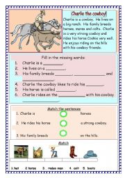 English Worksheet: charlie the cowboy