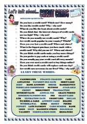 English Worksheet: LET�S TALK ABOUT CREDIT CARDS (SPEAKING SERIES 93)