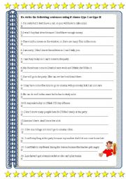 English Worksheet: If clause re-write type I and II