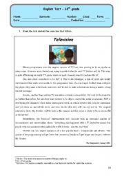 English Worksheet: Test - Television
