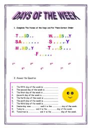 English Worksheet: DAYS OF THE WEEK ( 2 pages )