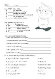 English Worksheet: 4 EXERCICES WITH  DO/DOES    DONT/DOESNT