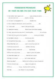 English Worksheet: possessive pronouns: my, your, his, her, its, our, your, their