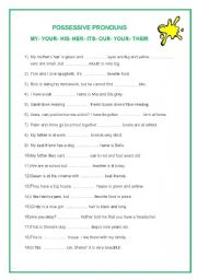 English Worksheet: possessive pronouns: my, your, his, her, its, our, your, their