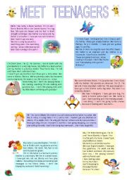 English Worksheet: MEET  TEENAGERS  ( 2 pages )