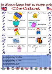 English Worksheet: British English vs. American English (2)...Clothing