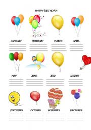 English Worksheet: BIRTHDAY CHART