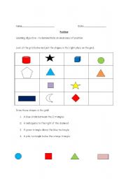 English Worksheet: Maths Measure - develop an awareness of position.