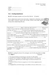 English Worksheet: TEST for  high school students (2/3) + KEY