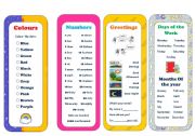 English Worksheet: Bookmarks - Colours, Numbers, Greetings, Days of the week, Months of the Year
