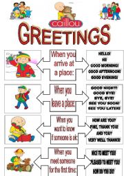 CALLIOU HELLO SONG.FULLY EDITABLE.(3 pages) LIST OF GREETINGS+EXERCISES+SONG