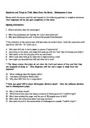 English Worksheet: Shakespeare in Love   movie