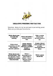 English Worksheet: Creative Writing: Tic Tac Toe 