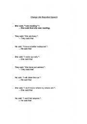 English Worksheet: Reported Speech Worksheet