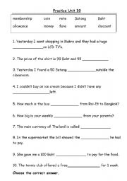 English worksheet: Baht and Satang , Money