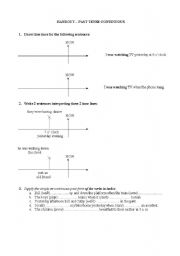 English worksheet: Time lines-past tense continuous