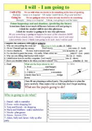 English Worksheet: Will or Going to