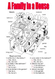 English Worksheet: family in the house