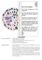 English Worksheet: template for calendar