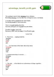 English Worksheet: advantage, benefit, profit, gain