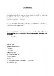 English worksheet: Writing an invitation: examples, useful phrases 