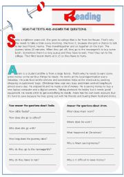 English Worksheet: Easy reading comprehension - with present simple 3rd person singular, editable