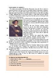 English Worksheet: Reading Activity - Explorer of America