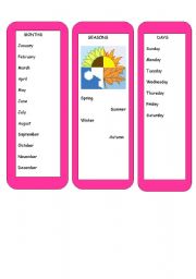 English Worksheet: Bookmarks - Months, Seasons, Days