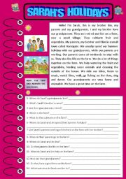 English Worksheet: SARAHS HOLIDAYS ON A FARM (reading and comprehension)