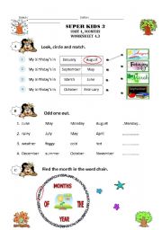 English Worksheet: months in a year and saying birthday