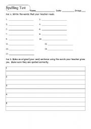 English worksheet: 3rd Grade Spelling Test