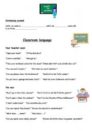 English Worksheet: Introducing yourself+classroom language elementary