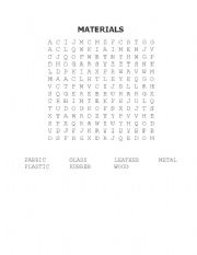 English worksheet: MATERIALS WORD SEARCH