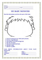 English Worksheet: MY BABY MONSTER