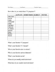 English worksheet: How often do you wacht TV?