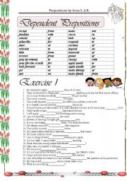 English Worksheet: 4 pages, 6 exercises 150 options to train dependent prepositions+ a table 