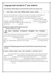English Worksheet: a series of language tasks devoted to 4th year students