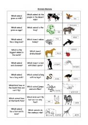 English Worksheet: ANIMALS MEMORY