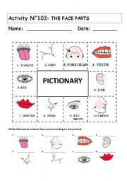 English Worksheet: THE FACE PARTS PICTIONARY