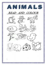 English Worksheet: Animals.Read And Colour.#1