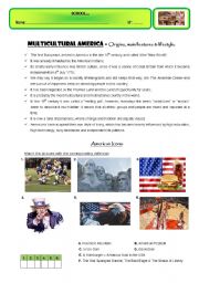 English Worksheet: MULTICULTURAL AMERICA