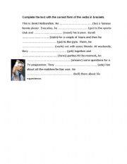 English worksheet: simple present and present continuos fill in text