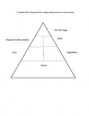 English worksheet: A blank food pyramid for students to fill in