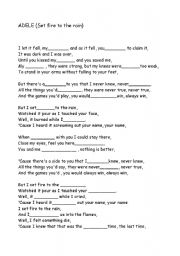 English worksheet: Adele - Set rain to the fire