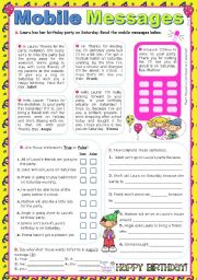 English Worksheet: Mobile messages (1)  -  Reading Comprehension